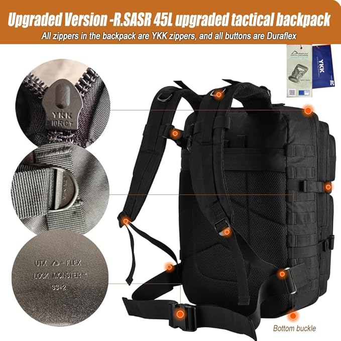 Military Tactical Backpack 45L Large Tactical Backpack for Men, Hiking Rucksack With Bottle Holder