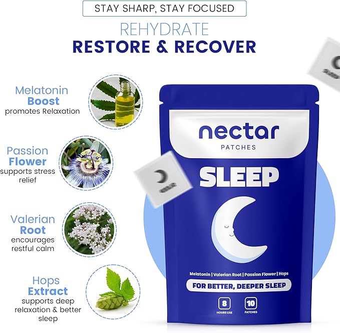 10x Sleep Patches with 6mg Melatonin, Valerian Root, Passion Flower & Hops | Extra Strength Formula for Deep, Restful Sleep | Easy-to-Apply, Long-Lasting & Comfortable