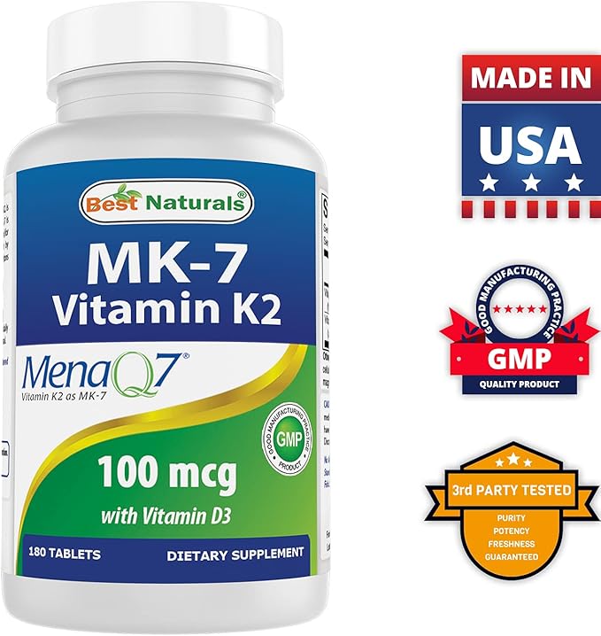 Best Naturals Vitamin K2 (MK7) with D3 Supplement Bone and Heart Health (5000 IU Vitamin D3 & 100 mcg Vitamin K2 MK7), 180 Tablets