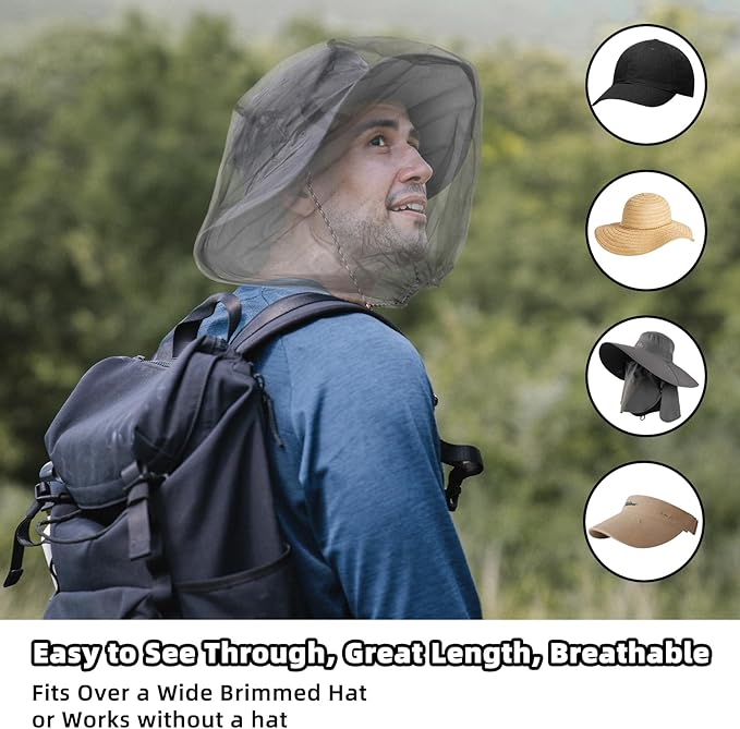 6 Packk Mosquito Covers Wearable Head Net Face Mesh Protecting Net Mosquito Fly Insects Bugs Preventing for Outdoor