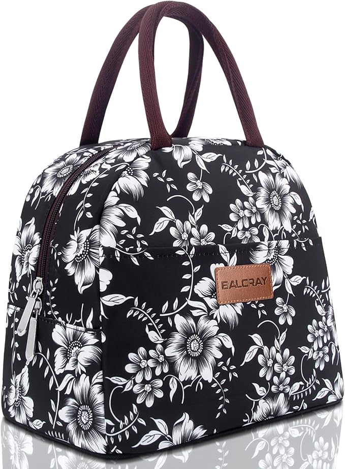 BALORAY Lunch Bag for Women Men Insulated Lunch Box for Adult Reusable Lunch Tote Bag for Work, Picnic or Travel (White Flower)