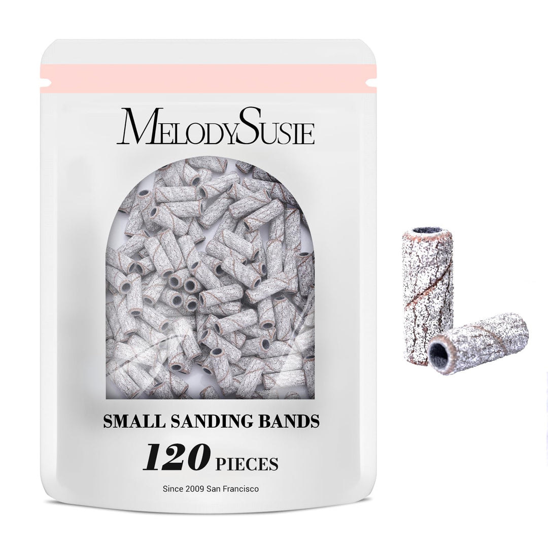 MelodySusie 120 Pcs Nail Drill Bits Small Sanding Bands for 3.1mm Mandrel Bit, 120 Medium Grit Nail File for Acrylic Nails Gel Manicures and Pedicure, Zebra (Only Sanding Bands)