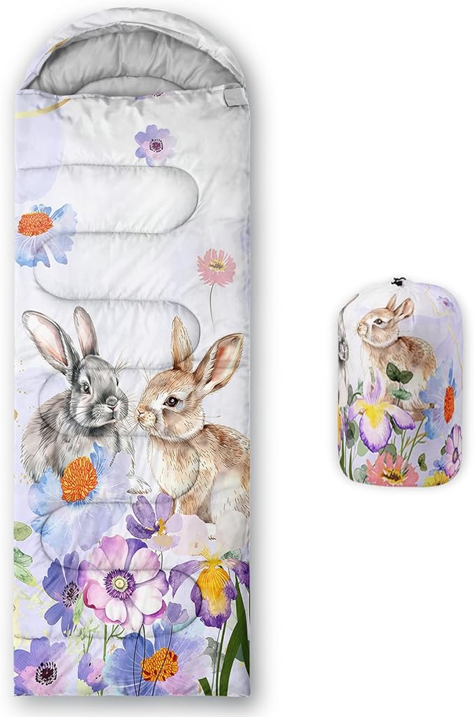 AILONEN Kids Floral Cat Camping Sleeping Bags,Lightweight & Waterproof,3 Season Warm & Cool Weather,Kawaii Kitten Sleeping Bags for Girls Adults,Travelling,Outdoors