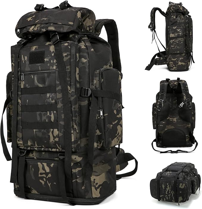 70L/100L Hiking Camping Backpack MOLLE Rucksack Waterproof Daypack for Traveling (Black CP)