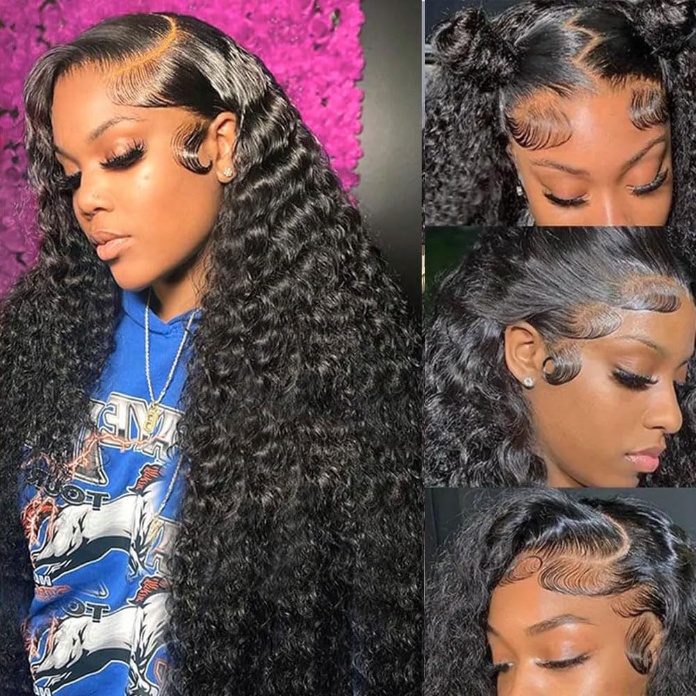 Aomllute 30 Inch Deep Wave Lace Front Wigs Human Hair 200 Density 13X4 Hd Lace Frontal Wigs Human Hair Pre Plucked Deep Curly Gl