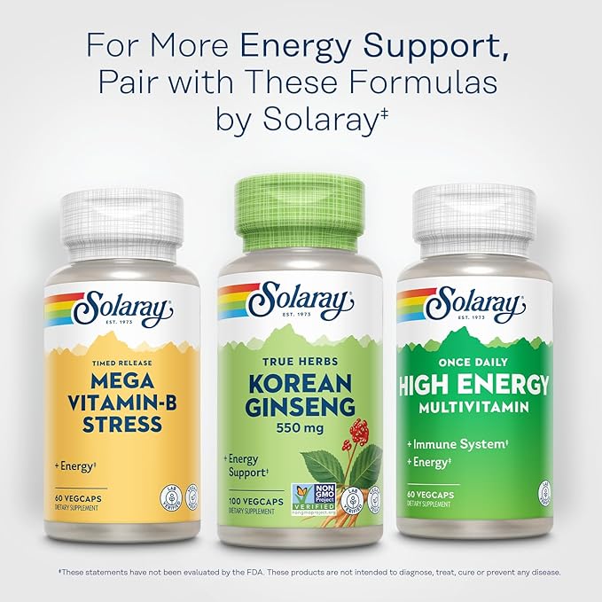 SOLARAY Korean Ginseng 550 mg - Ginseng Root - Stress, Physical Endurance and Energy Supplements - Non-GMO, Vegan, Lab Verified - 100 Servings, 100 VegCaps