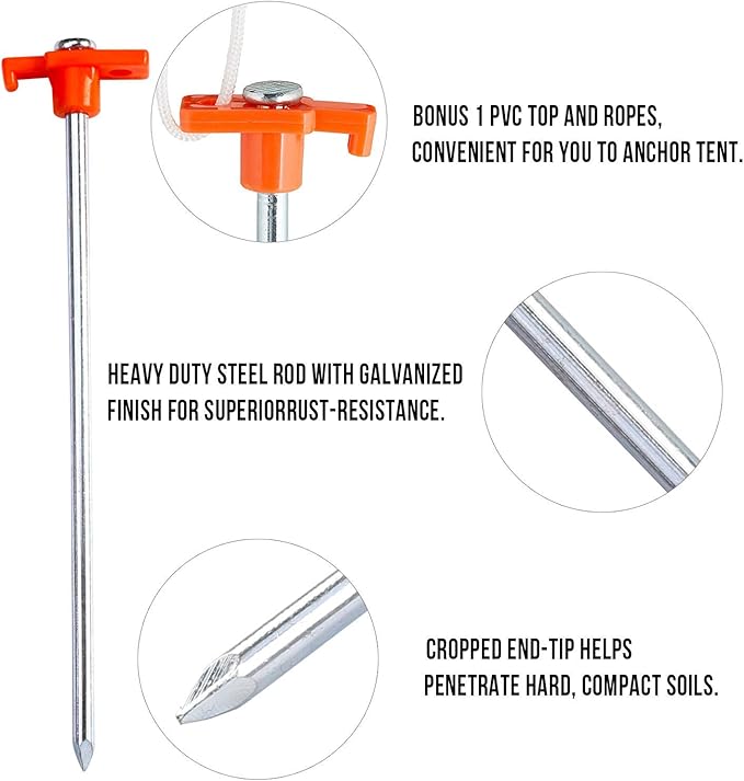 ABCCANOPY Tent Stakes 16" Camping Tent Stakes, 10pc-Pack (Orange)