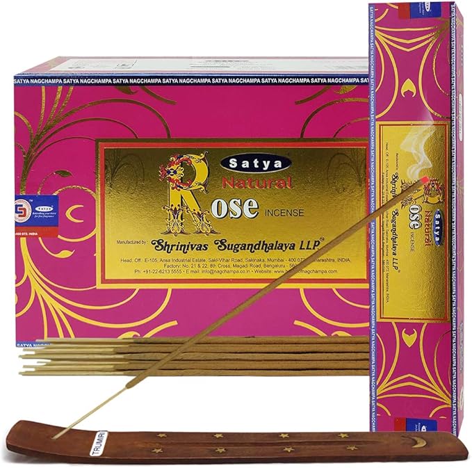 Natural Rose Incense Sticks and Incense Stick Holder Bundle Insence Insense Satya Incense