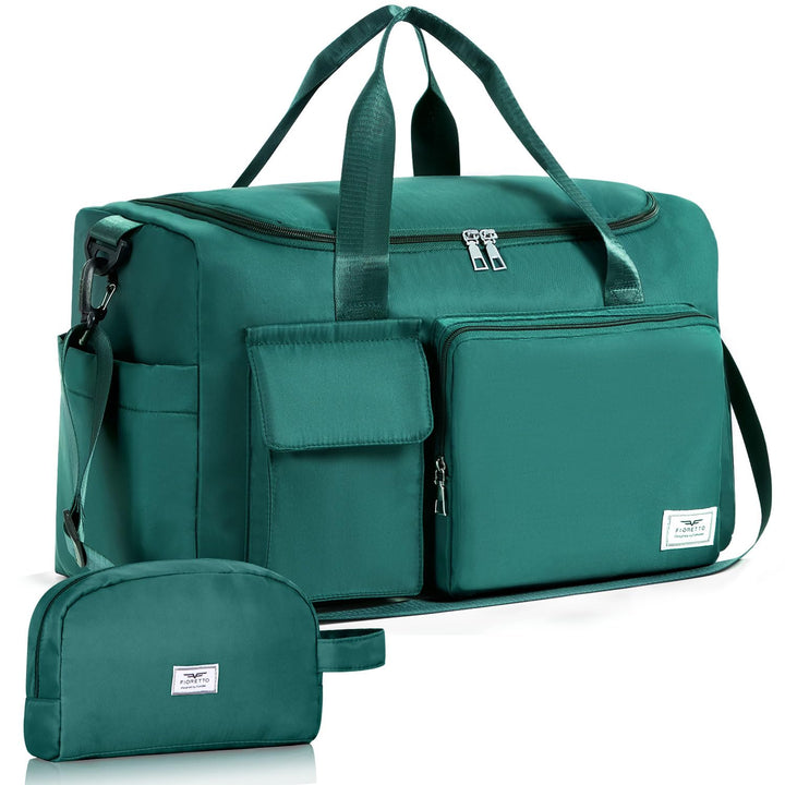 FIORETTO Women's Water-Resistant Gym Duffle Bag with Shoes Compartment, 37L Capacity, Multi-Functional, Ideal for Travel, Gym, Sports, Weekender, with Toiletry Bag, Dark Green