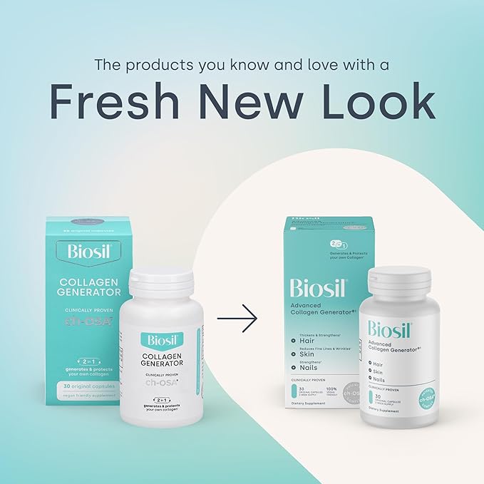 Biosil Collagen Generator - 60 Original Capsules, Pack of 2 - with Patented ch-OSA Complex - Generates & Protects Your Own Collagen - GMO Free - 60-Day Supply