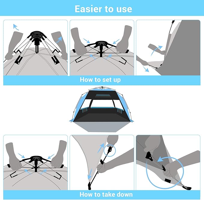 Beach Tent, Deluxe XL Pop-up Beach Tent for 4-6 Person, UPF 50+ with Dark Shelter Technology, Easy Set Up and Portable Beach Tent Sun Shelter