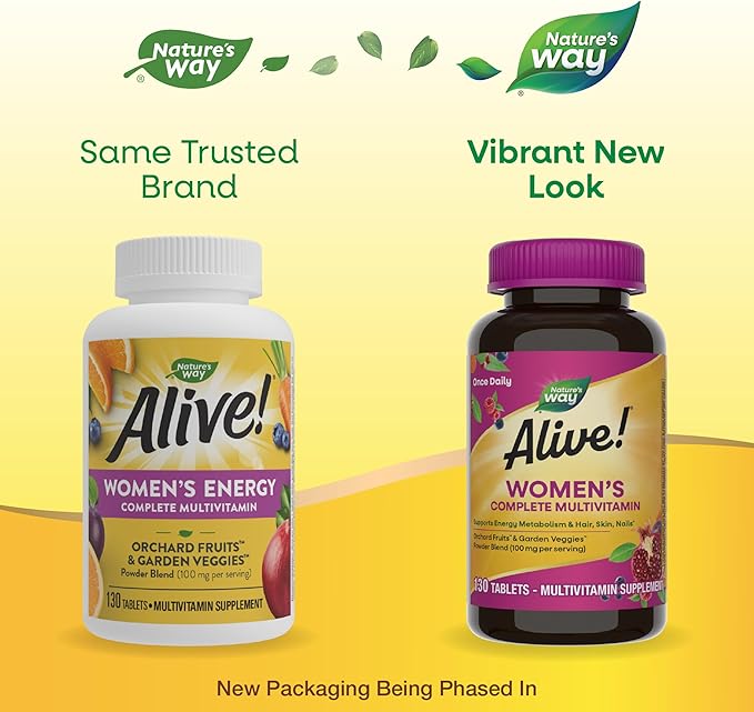 Nature's Way Alive! Daily Complete Multivitamin for Women, Supports Energy Metabolism, Hair, Skin & Nails*, B-Vitamins, 130 Tablets (Packaging May Vary)