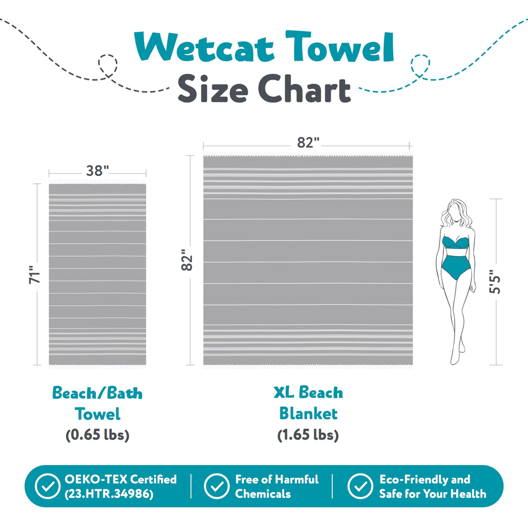 WETCAT Turkish Beach Blanket Sandproof 82x82, Soft 100% Turkish Cotton Blanket, Extra Large Sand Free Picnic Blankets & Beach Essentials – Light Grey