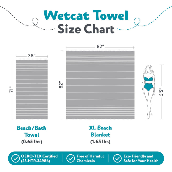 WETCAT Turkish Beach Blanket Sandproof 82x82, Soft 100% Turkish Cotton Blanket, Extra Large Sand Free Picnic Blankets & Beach Essentials – Light Grey
