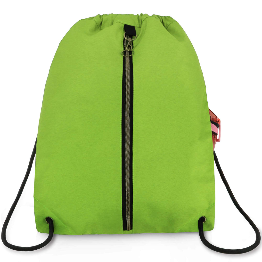 BeeGreen Fruit Green Drawstring Backpack with 3 Zipper Pocket and 2 Inside Pouch，19.2 "x 15" Large Sports Gym Drawstring bag Draw String Bags Pack