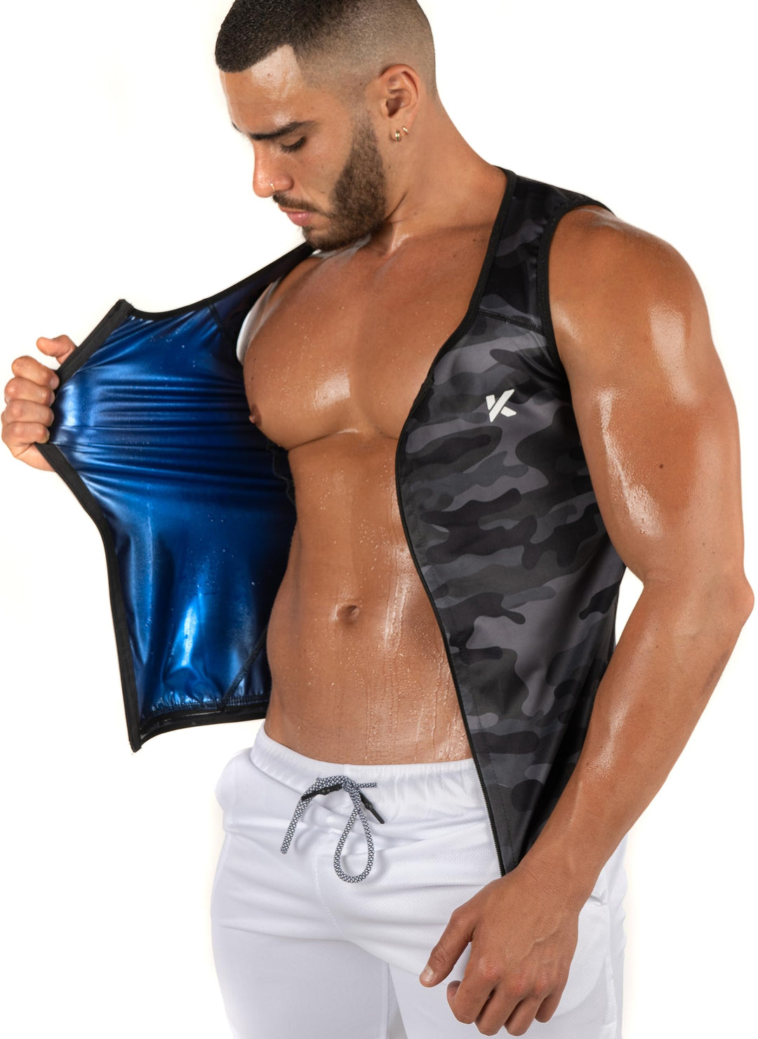 Kewlioo Men's Heat Trapping Zipper Sweat Enhancing Vest - Zip Up Compression Vest Shirt Shapewear Top - Gym Exercise Versatile Heat Shaper Jacket (Gray Camo, S/M)