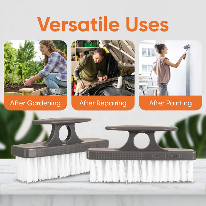 Superio Plastic Bristle Nail Brush, 2-Pack, Grey/Red, Cleaning Tool for Hands, Fingernails, Toenails, Kitchen, Bathroom