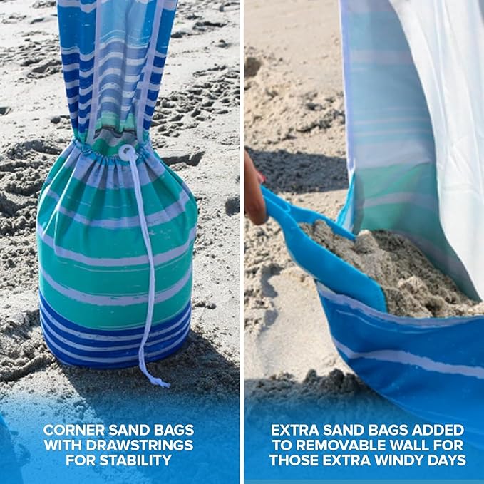 6x6 Easy Up Cabana – Sun Shelter with Privacy Wall, Canopy with Umbrella Table Tray, Towel Hanger & Sand Anchor (Flowers)