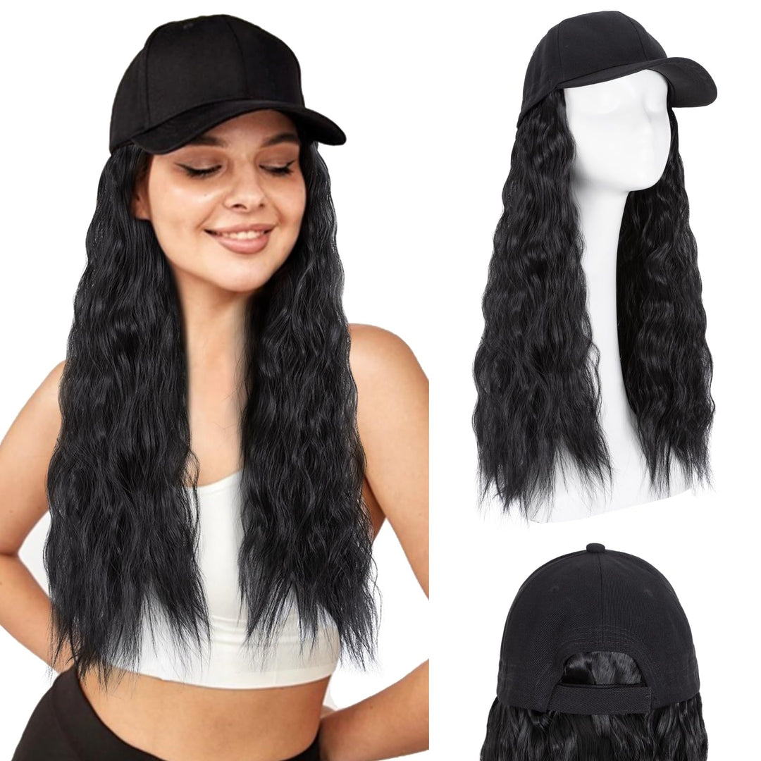 Hairro Hat Hair Extensions Baseball Cap With Hair Attached Synthetic Curly Corn Wave Wig With Hat Yaki Hair Extensions Natural A