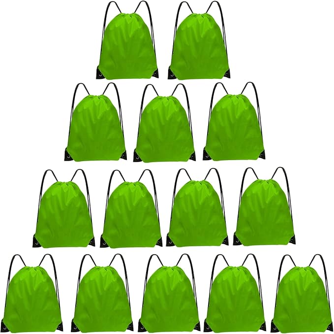 Drawstring Bags Bulk 14 Pcs Drawstring Backpack Bulk Cinch Bag Sackpack for Men Women Gym (Green)