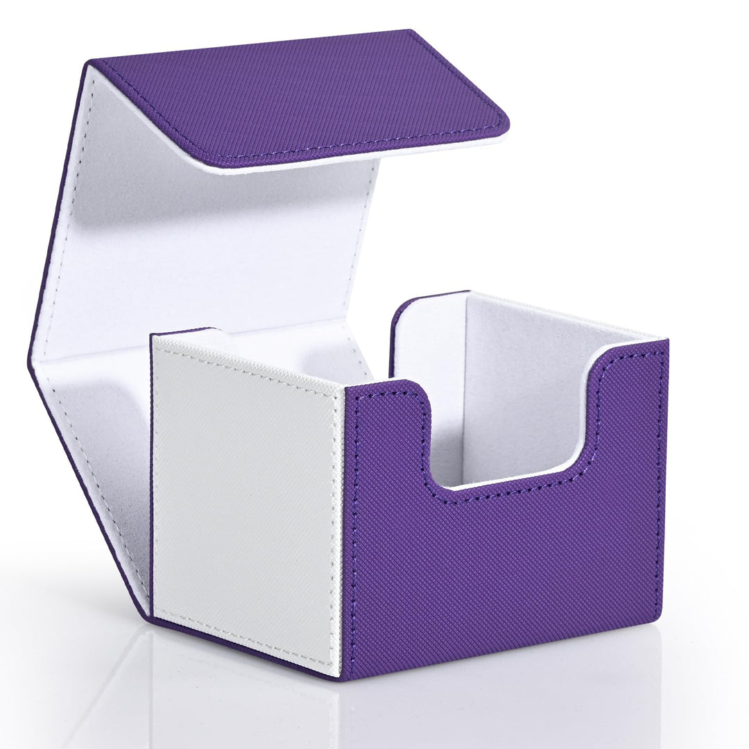 ZLCA Card Deck Box for Trading Cards, MTG Commander Deck Box Holds 120+ Single Sleeved Cards, Leather Magnetic Card Storage Box Fits for TCG CCG Magic Cards (White& Purple)