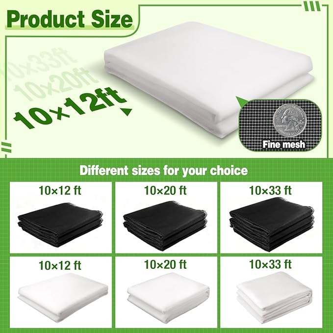 Stronger Garden Mesh Netting - 10 x 12 ft PPT Nano Bird Net Barrier, Mosquito Netting Screen for Outdoor Plants Vegetables Patios Balconies Terraces, Shading Rate 20% (White)