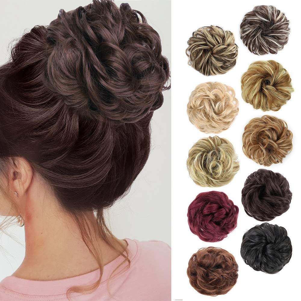 Morica 1Pcs Messy Hair Bun Hair Scrunchies Extension Curly Wavy Messy Synthetic Chignon For Women (1-8#(Medium Chestnut Brown))