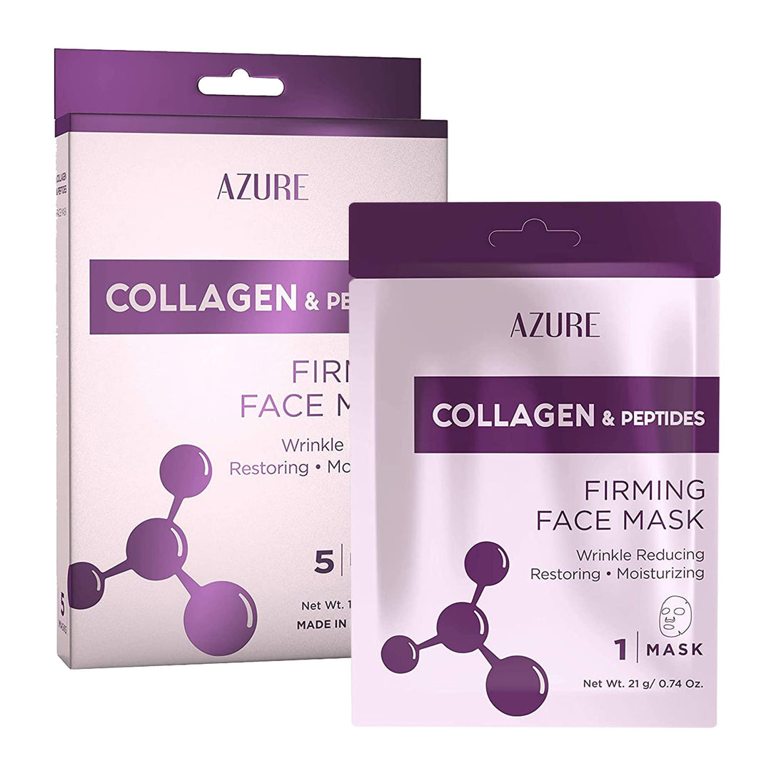Azure Collagen & Peptides Lifting Sheet Facial Mask - Restoring, Smoothing & Moisturizing Face Mask - Helps Reduce Fine Lines &