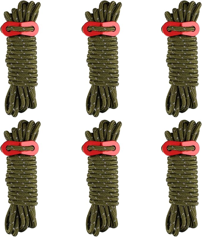Azarxis Reflective Tent Guide Rope Lightweight Guy Line Cord with Aluminum Adjuster Guyline Tent Cord Tensioner for Camping Hiking Backpacking - Essential Survival Gear 13 Feet