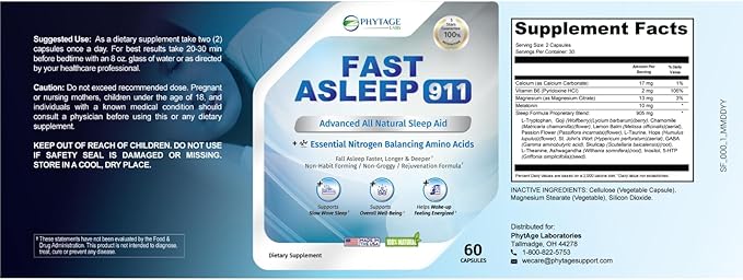 Fast Asleep 911 - Natural Sleep Aid with Melatonin, and Goji Berries for Deep Restful Sleep - 60 Capsules