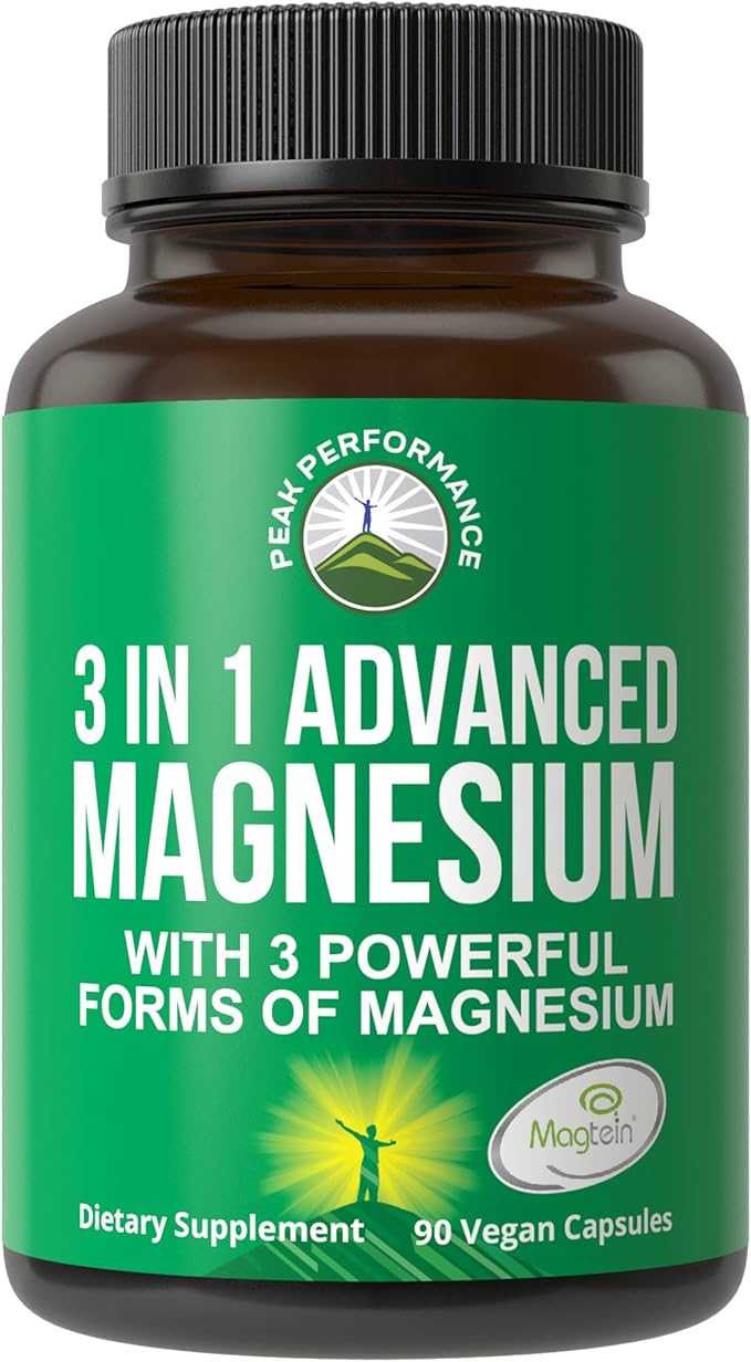 3 in 1 Advanced Magnesium Complex Vegan Capsules with Magnesium L-Threonate, Glycinate, and Taurinate. High Absorption and Bioavailability. 3 Top Magnesiums in One Supplement 90 Pills