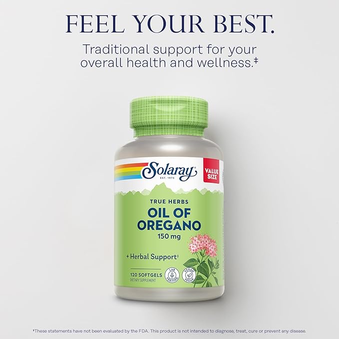 SOLARAY Oil of Oregano Softgels 150 mg - Oregano Oil Supplement for Powerful Wellness Support - Gentle Digestion - Extra Virgin Olive Oil Base - Vegan, 60-Day Guarantee - 120 Servings, 120 Softgels