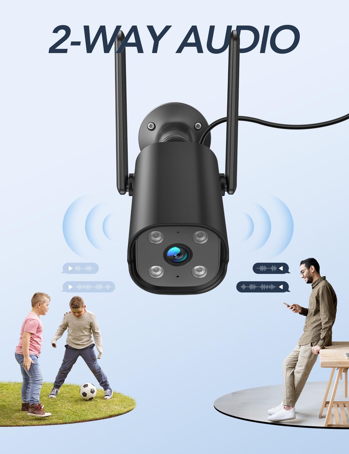 GNCC 2K Outdoor CCTV Camera, Home Security Camera with Night Vision, 110° View, IP65 Weatherproof, AI Motion Detection, Siren Alarm, 2-Way Audio, Work with Alexa & Google Home, 2.4GHz WiFi, Cloud&SD