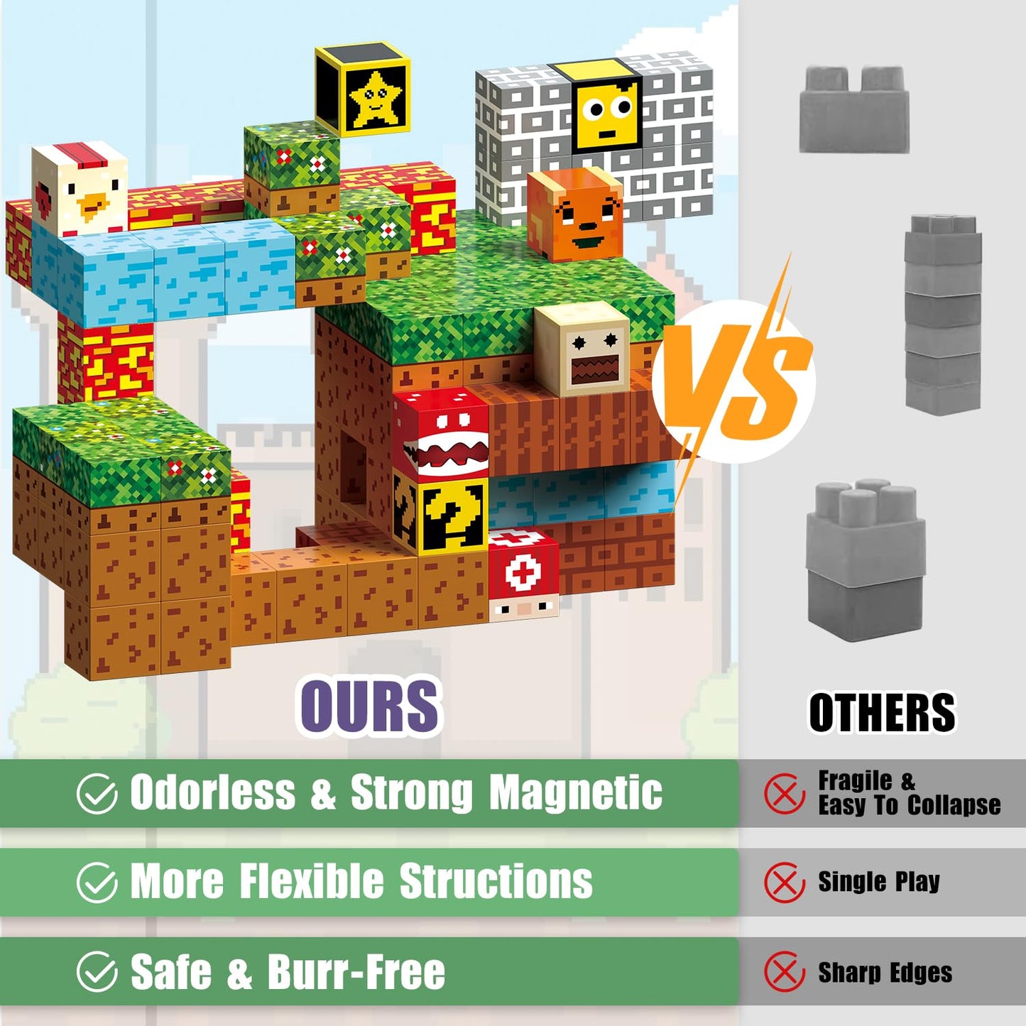 104 PCS Magnetic Blocks Building Toys, Build 3D Magnetic Building Blocks Set for Kids Ages 3+, Magnet Blocks STEM Sensory Educational Christmas Birthday Gifts Construction Toys, Birthday Gift for Kids