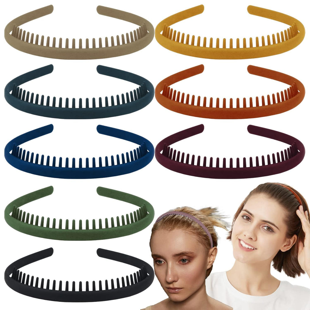 Lapohi 8 Pcs Non Slip Fashion Effortless Plastic Headbands With Teeth Comb Skinny Hair Bands For Women Men Teen Girls,Short Teet