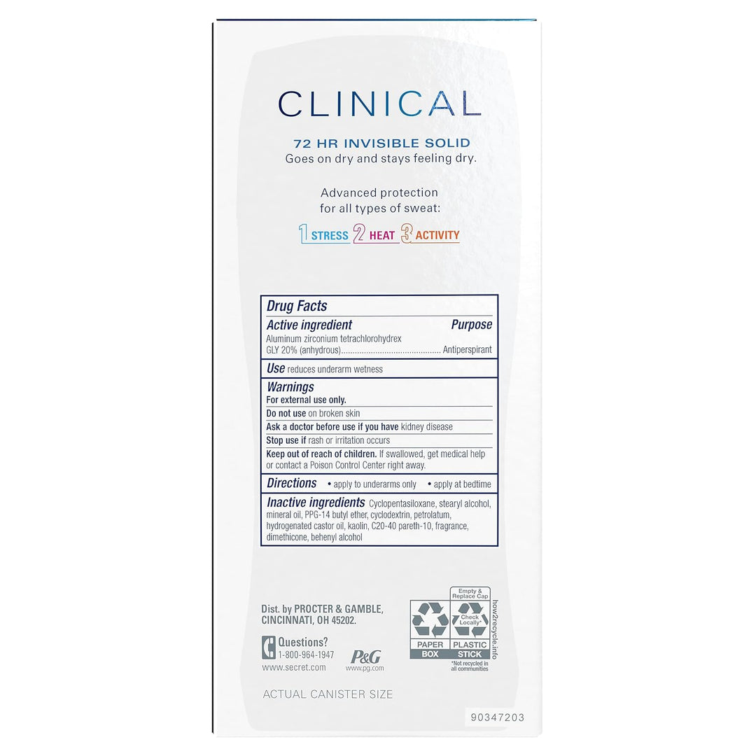 Secret Clinical Strength Antiperspirant | 72Hr Sweat & Odor Protection | For Women