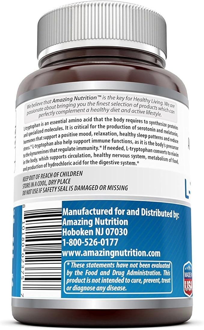 Amazing Formulas L-Tryptophan 1000mg Tablets Supplement | Non-GMO | Gluten Free | Made in USA (60 Count | 3 Pack)