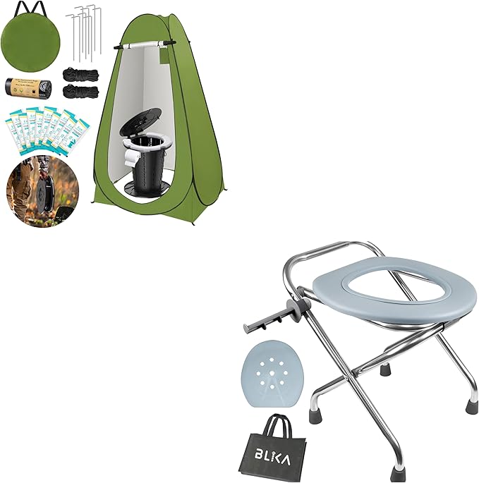 BLIKA Portable Toilet Kit for Camping, Camp Toilet with Pop-Up Privacy Tent, Toilet Bags and Eco Absorbent Gel, Foldable Portable Toilet for Adults, Portable Outdoor Shower Tent Camp Toilet