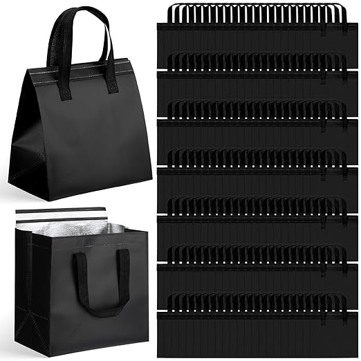 300 Pcs Insulated Take Away Bags Bulk Thermal Insulation Food for Coffee Milk Tea Hot Cold Food Fresh Seafood Cooler Pizza Delivery Bags for Catering Restaurant Grocery (Black)