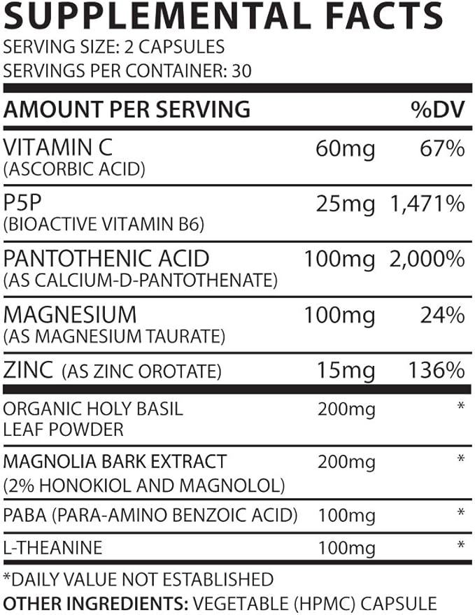 BIO-ESSENTIALS, Relax-Doctor formulated: Manages Stress, Promotes Deep Sleep, Improves Mood-W/Organic Holy Basil, Zinc, Magnesium, Vitamin B6, Magnolia Bark, L-Theanine, Vegan-Made in USA-60 Caps