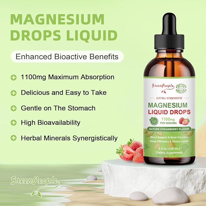 Magnesium Glycinate Liquid Drop - 17-in-1 Triple Absorption Magnesium Supplement with Magnesium Glycinate 400mg & Citrate 500mg for Muscle & Sleep,4 fl. oz Strawberry Flavor-2 Pack