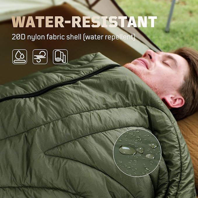 3M Thinsulate Insulation Camping Blanket, Packable, Lightweight Camp Quilt with Footbox, Zippered, Outdoor Sleeping Blanket for Backpacking, Travel, Stadium, Beach