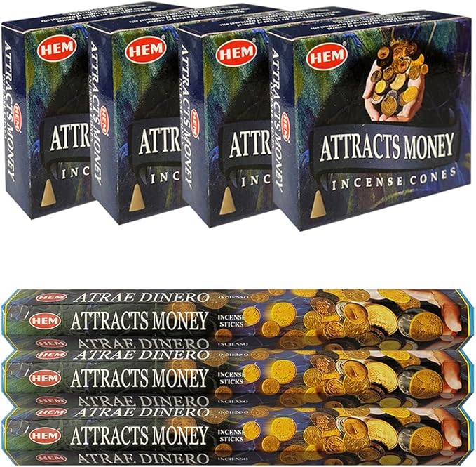 Attracts Money Incense Sticks and Cone Incense Holder Variety Pack Bundle insence insense insienso