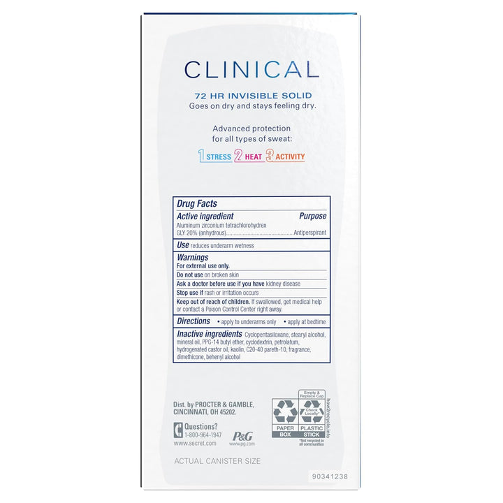 Secret Clinical Strength Antiperspirant | 72Hr Sweat & Odor Protection for Women