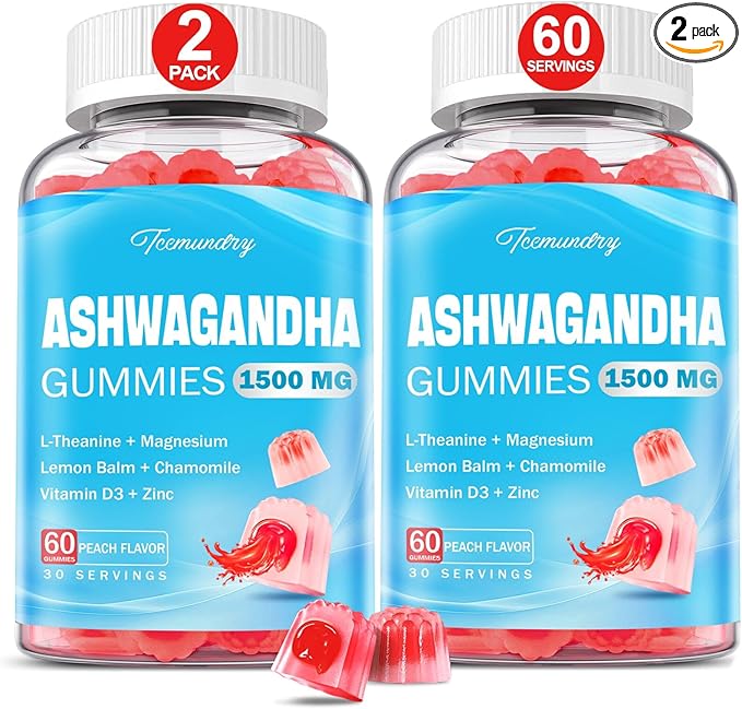Ashwagandha Gummies 1500mg for Women & Men: Ashwagandha Supplement Gummy with Lemon Balm, Chamomile, Magnesium, Black Pepper for Ultra Absorption - Vegan, Non-GMO & Sugar Free, Strawberry Flavor