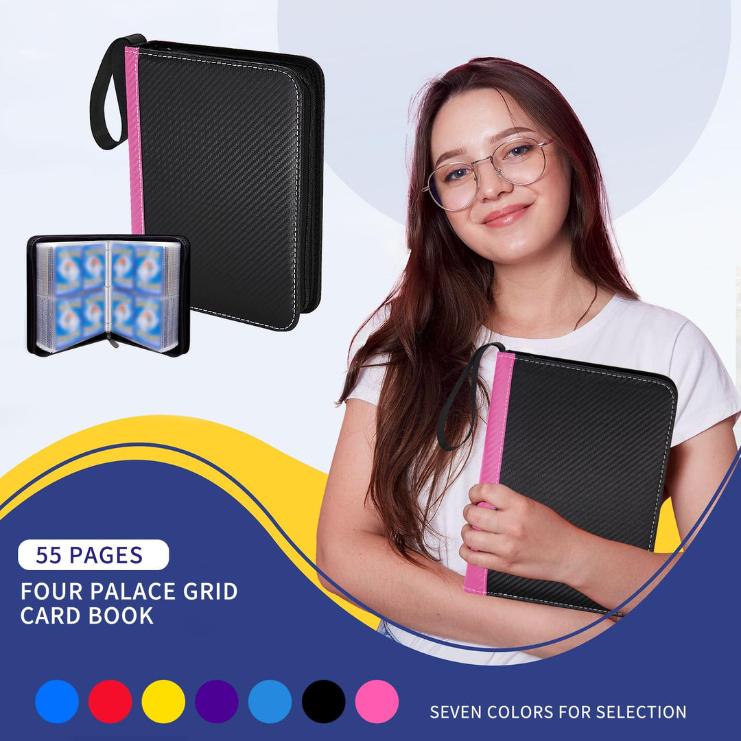 MaoKea Card Binder For Card 4-Pocket Sleeves with 440 Cards Holder,Game Collection Binder Card Holder Of Fit for TCGcard album,game card Yugioh Trading Sports Cards (Pink and black)
