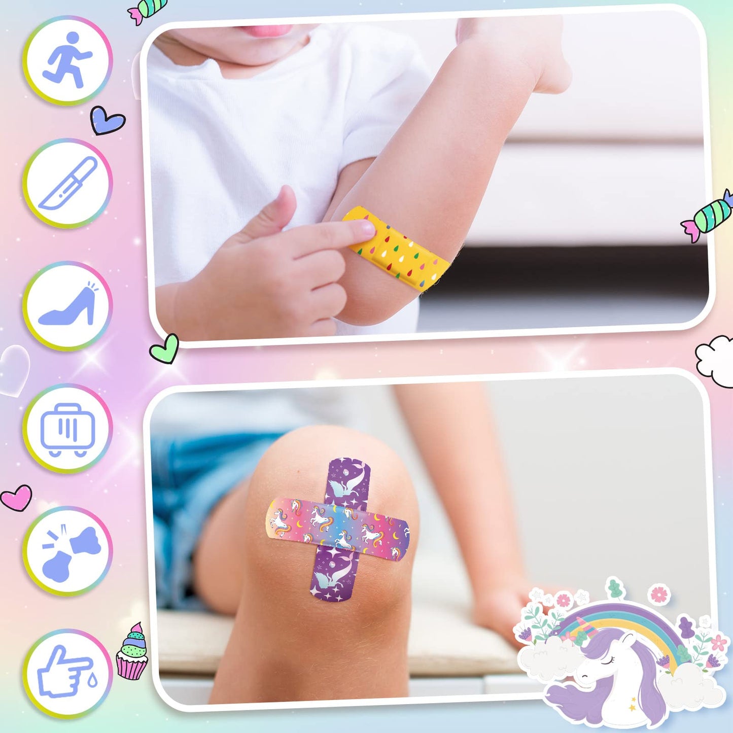 120 Pcs 20 Styles Kids Cartoon Bandages Bulk Flexible Adhesive Colorful Strips Waterproof Cute Bandages Comfortable Protection Care for Girls Boys Children Toddlers Cuts Scrapes Burns (Fresh Style)