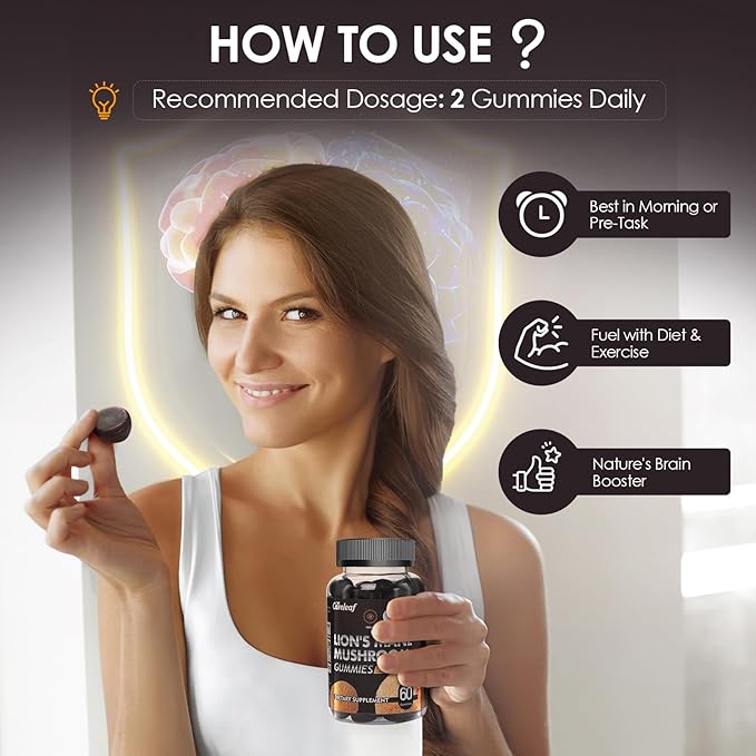 Lions Mane Mushroom Gummies for Nootropic Brain Supplement, Immune Support,Stress Relief Mushroom Supplement Berrry Flavor 60 Count