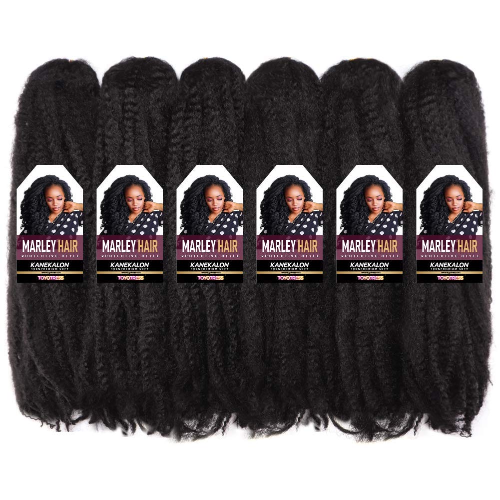 Toyotress Marley Hair Crochet Braids - 16 Inch 6 Packs Dark Brown, Afro Kinky Curly Marley Twist Braids Synthetic Twist Crochet