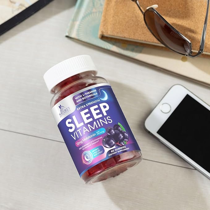 Sleep Gummies - 12mg Melatonin Natural Sleep Vitamin Supplement Formula with L-theanine, Chamomile, & Lemon Balm - Extra Strength Sleep Gummy, Non-Habit Forming Restful Sleep Women & Men - 60 Gummies